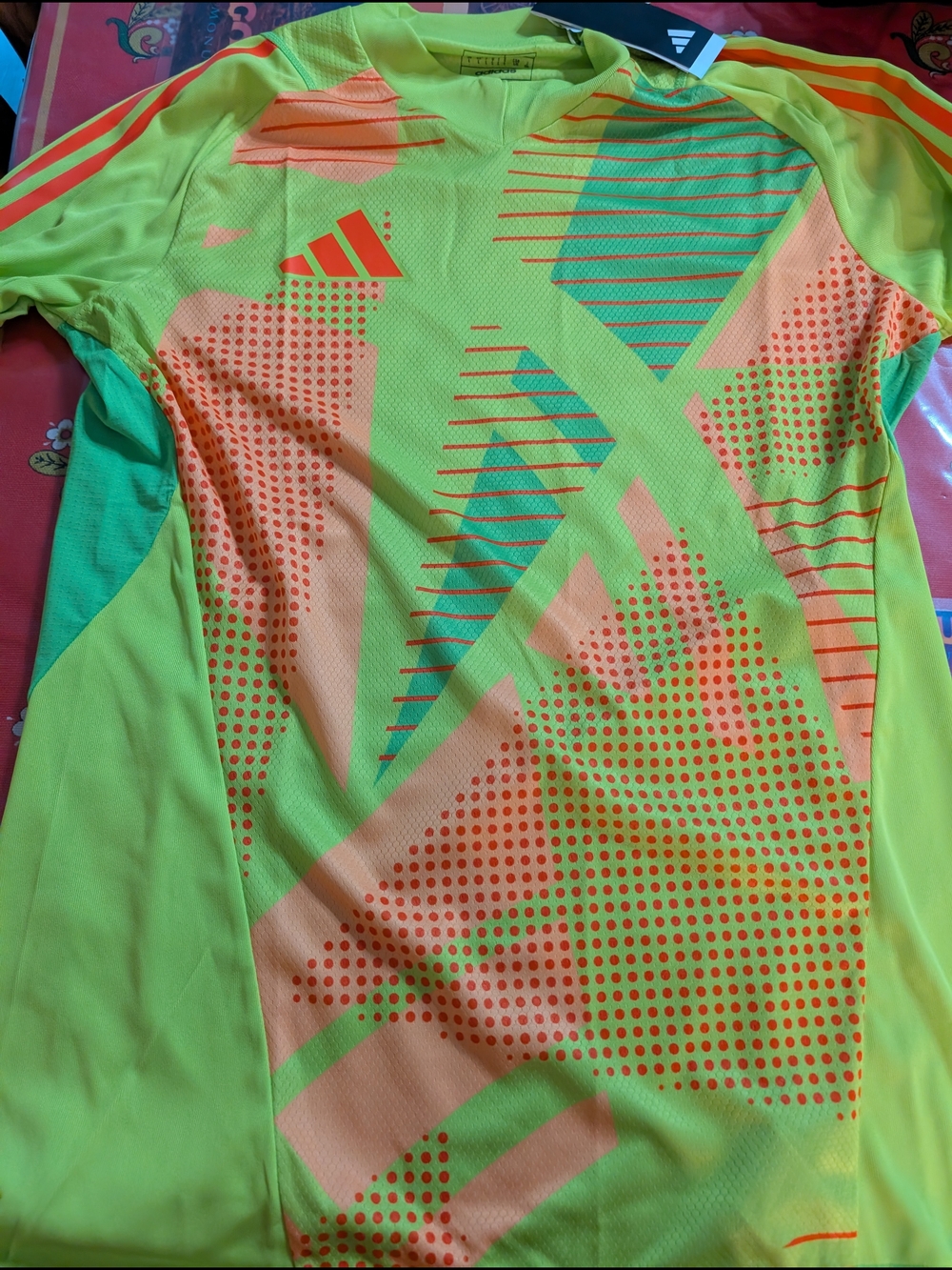 adidas Neon Lime Training Tee with Orange & Teal Accents
